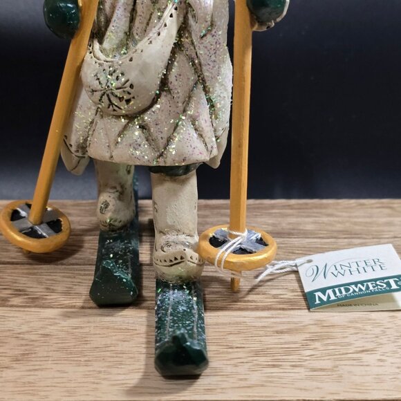 RARE NWT Pam Schifferl Winter White Santa Figurine On Skis Handcrafted Midwest - Picture 3 of 15